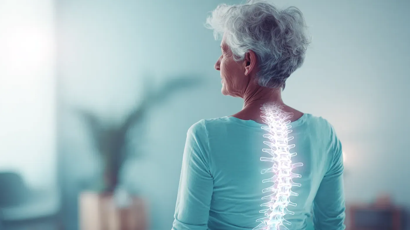 Mujer adulta con la columna vertebral resaltada, salud de la columna